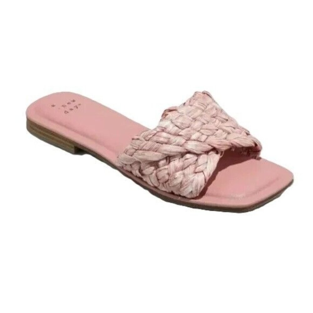 A New Day Womens 7 1/2 7.5 Pink Nicolette Memory Foam Raffia Strap Slide Sandals